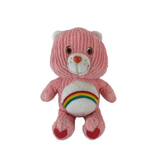 Play Along Other - Care Bears Cheer Bear Plush Pink Terry Cloth Ribbed Rainbow 2003 TCFC Vintage